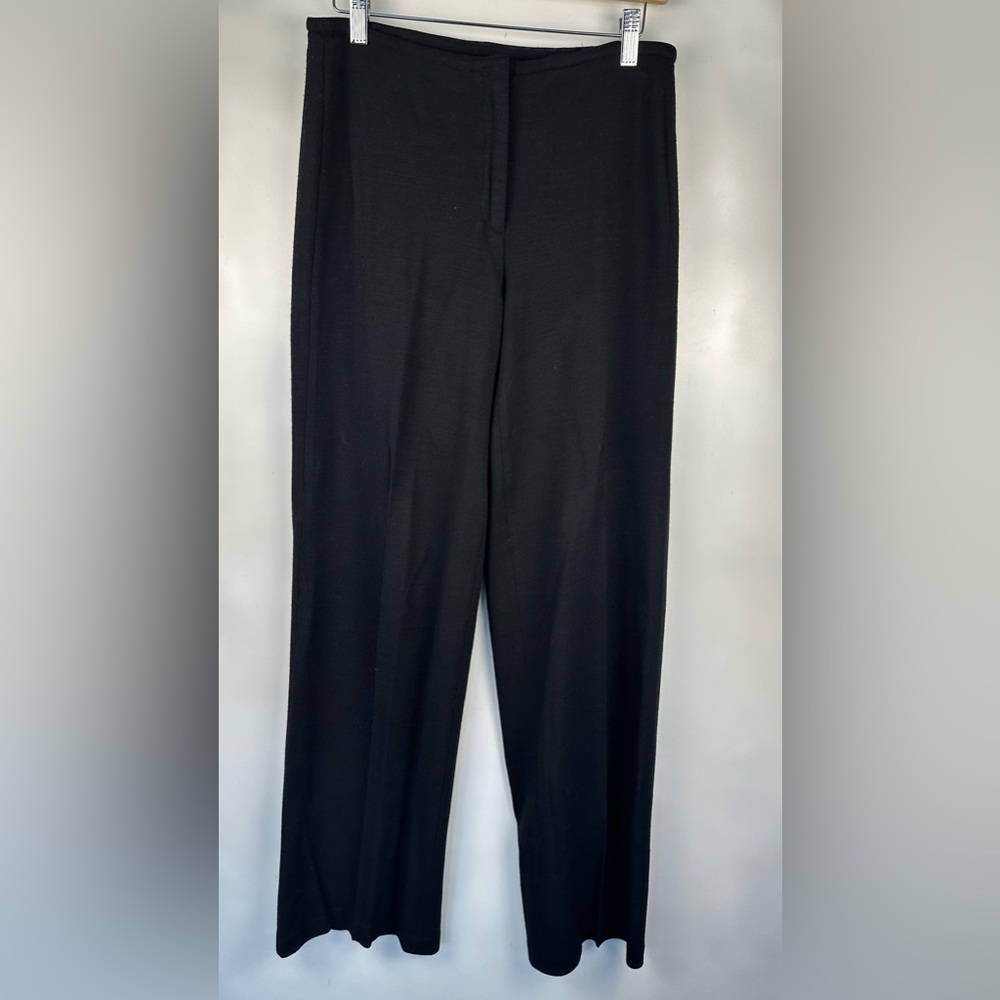 Eileen Fisher Black Wide Leg Pants S Viscose Wool Blend Made In USA Italian Fabr